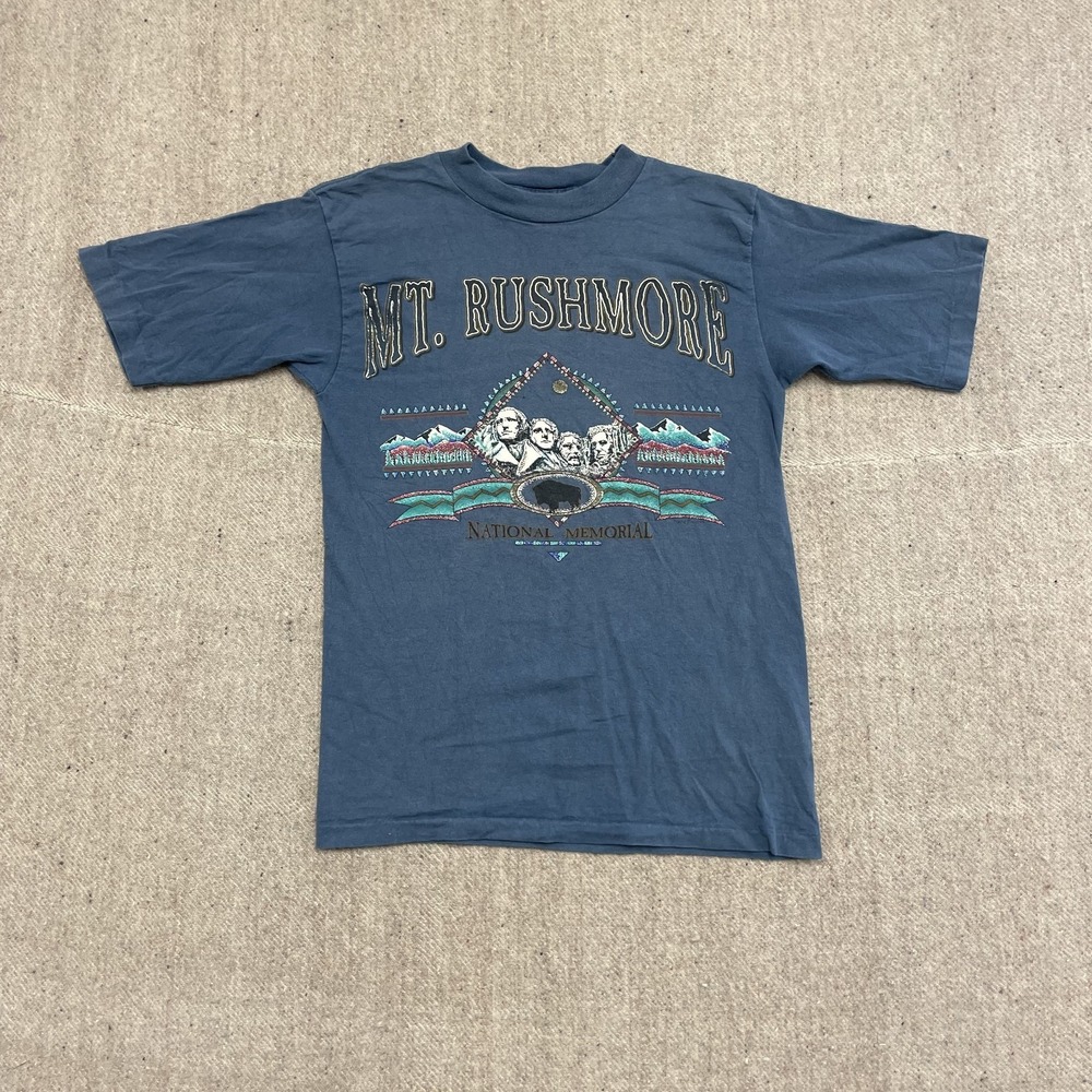 Vintage Mt. Rushmore Single Stitch T-Shirt Men‎ Small Blue 90s Prairie Mountain